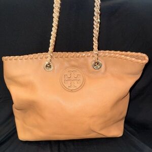 Tory Burch Britten Tote Brown Leather Slouchy Tote Handle Bag/Purse